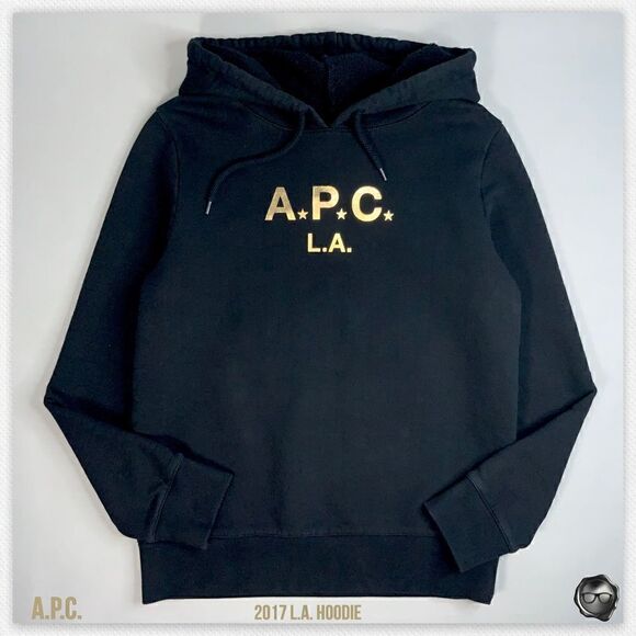 A.P.C. L.A. HOODIE IN BLACK & GOLD 2017 CAPSULE LOS ANGELES WOMEN SIZE SMALL NEW - Picture 1 of 14